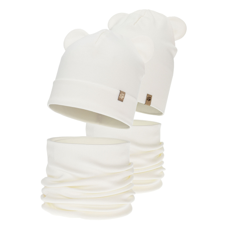 Boy's spring, autumn set: hat and tube scarf, cream, Farim