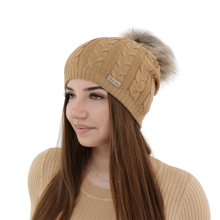 Woman's winter hat camel merino wool Bafi