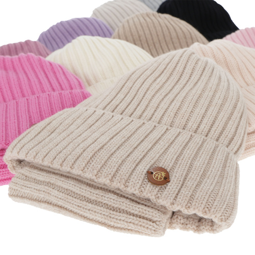 Girl's winter set: hat and tube scarf, beige, 100% merino wool, cotton lining, Vanira