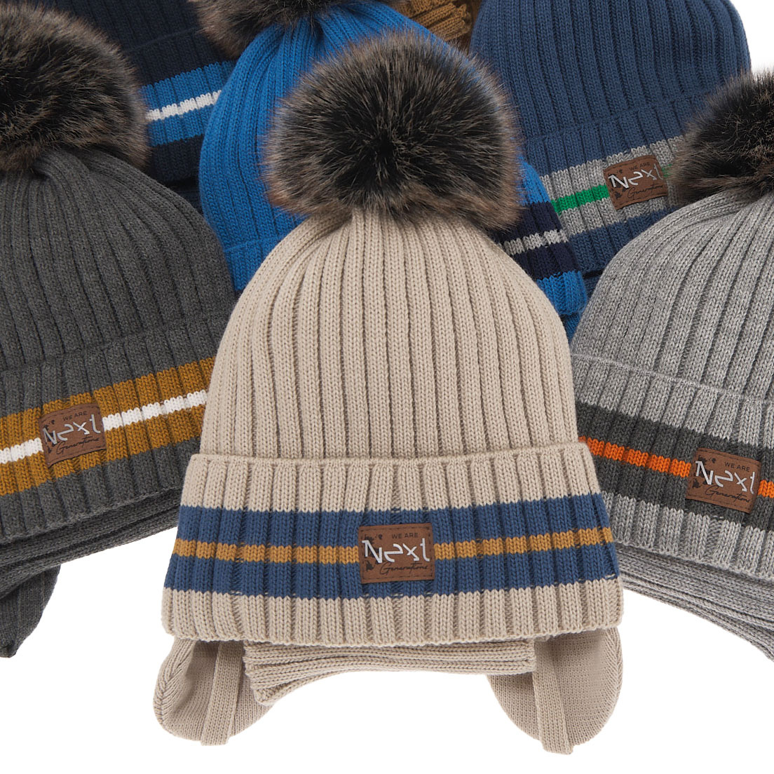 Boy's winter set: hat and tube scarf blue with pompom Echo