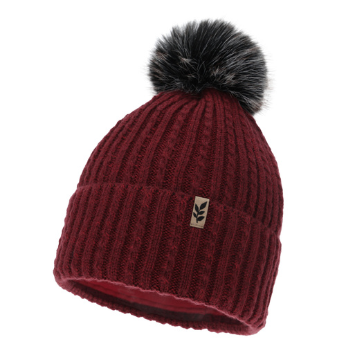 Woman's winter hat, burgundy, with pompom, Calista