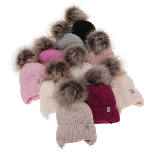 Girl's winter set: hat and tube scarf grey made of 100% extra fine merino wool Junika