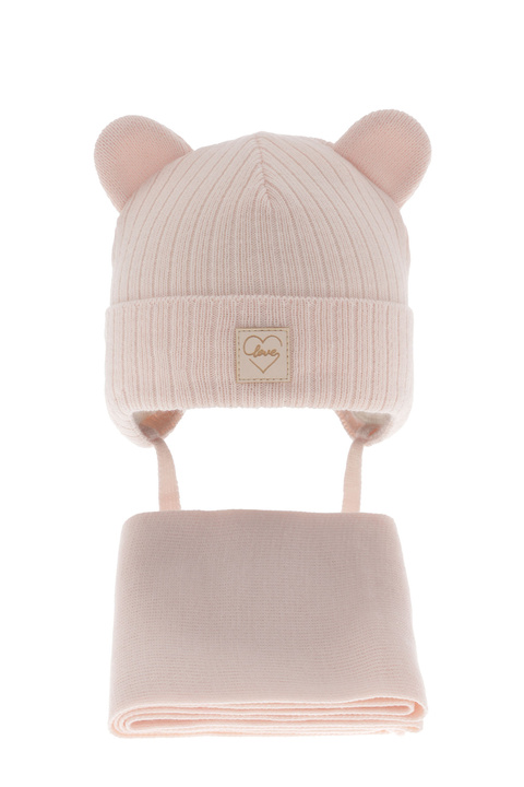 Girl's winter set: hat and scarf in pink Antola