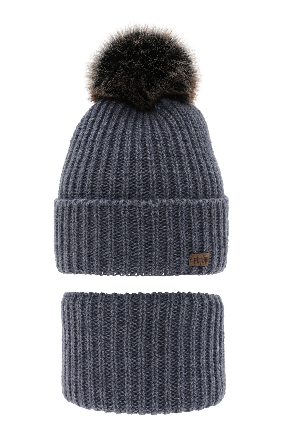 Boy's winter set: hat and tube scarf blue with pompom Wonder