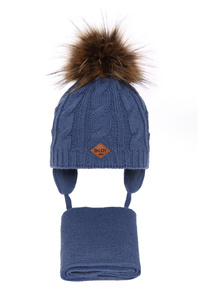 Boy's winter set: hat and scarf blue Minor with pompom