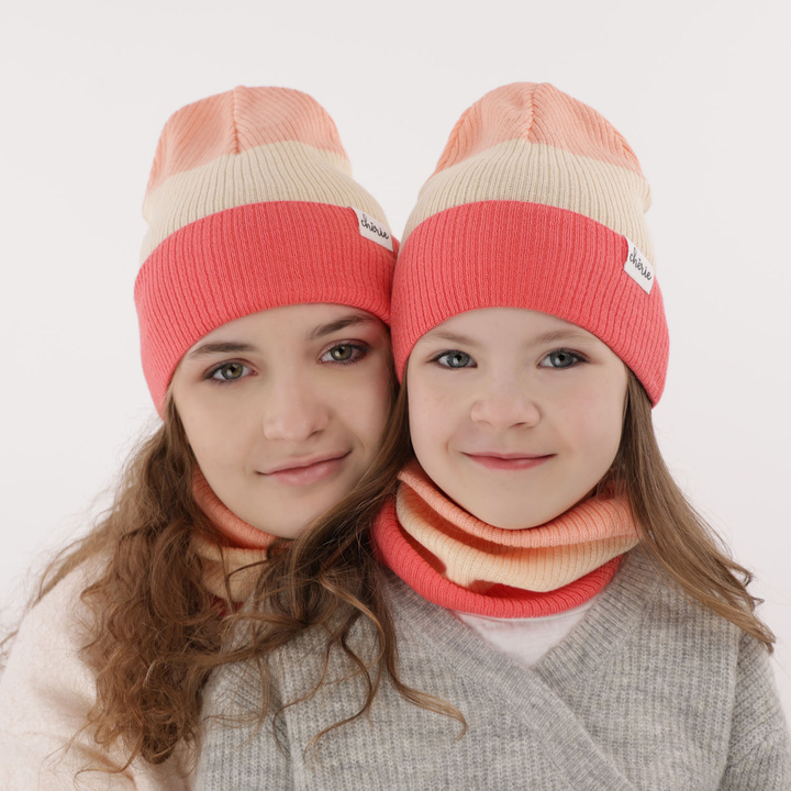 Girl's spring/ autumn set: hat and tube scarf pink Dalila
