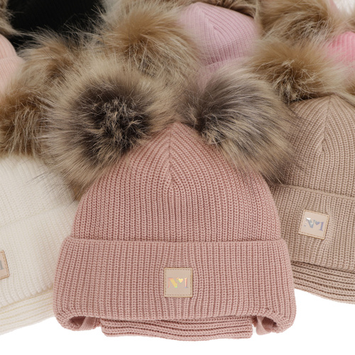 Girl's winter set: hat and tube scarf violet with two pompoms Kiara