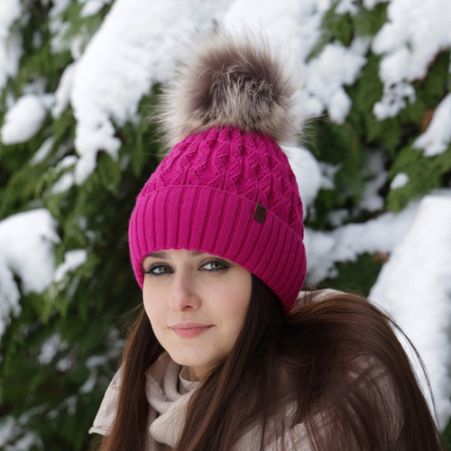 Woman's winter hat beige Katty with pompom