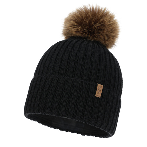 Woman's winter hat, black, with merino wool, Zamira