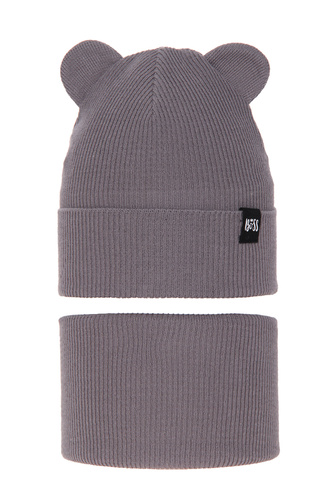 Children's autumn/ spring set: hat and tube scarf, with cotton, grey Grajan