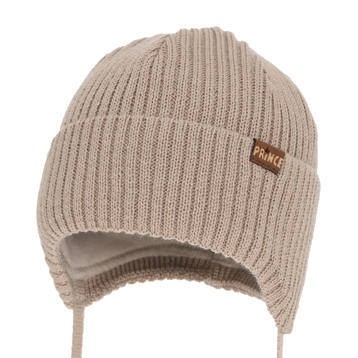 Boy's winter hat, with ears, with merino wool, beige, Puser