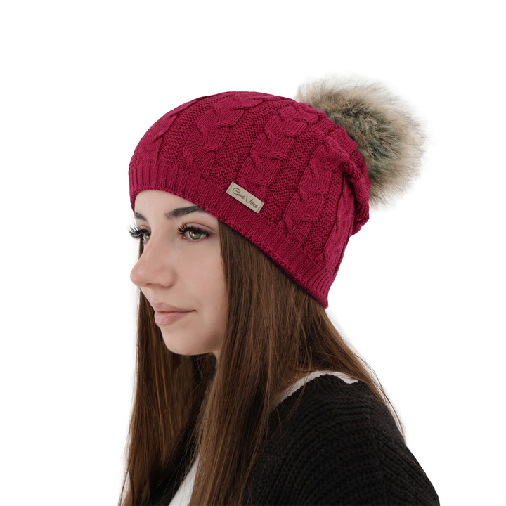 Woman's winter hat pink merino wool Bafi