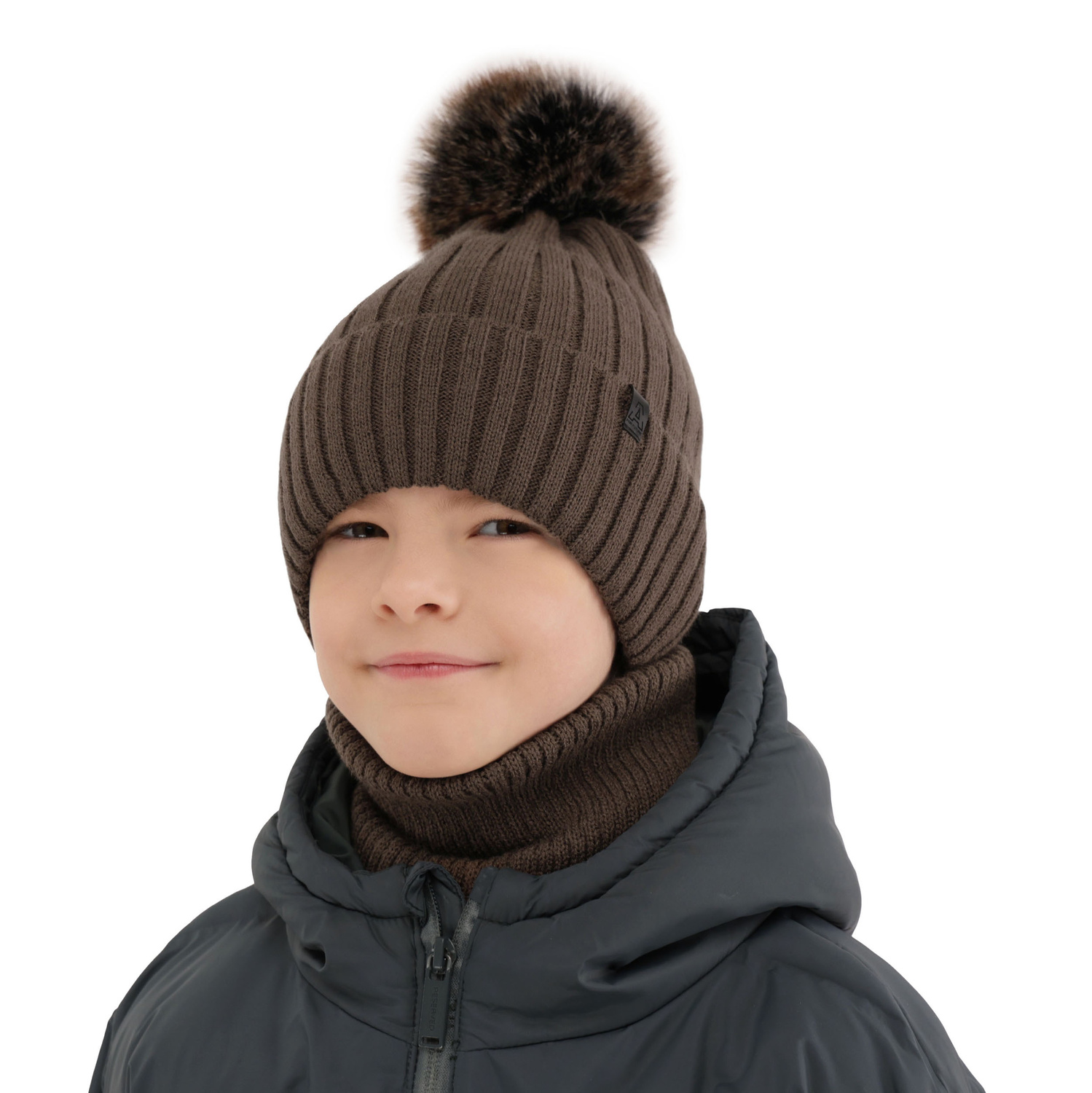 Boy's winter set: hat and tube scarf blue with pompom Relax