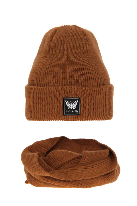Girl's winter set: hat and tube scarf brown Florka