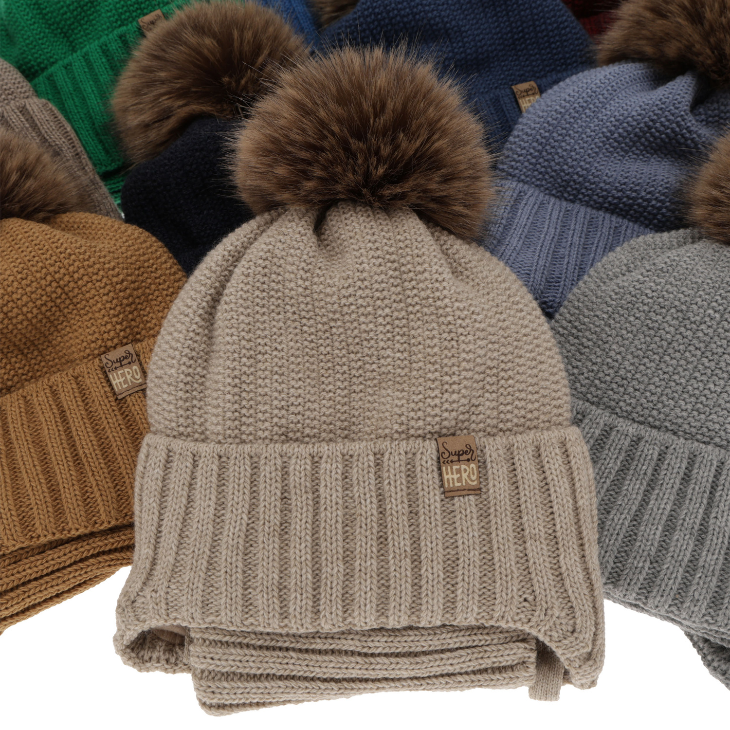 Boy's winter set: hat and tube scarf blue with pompom Kayen