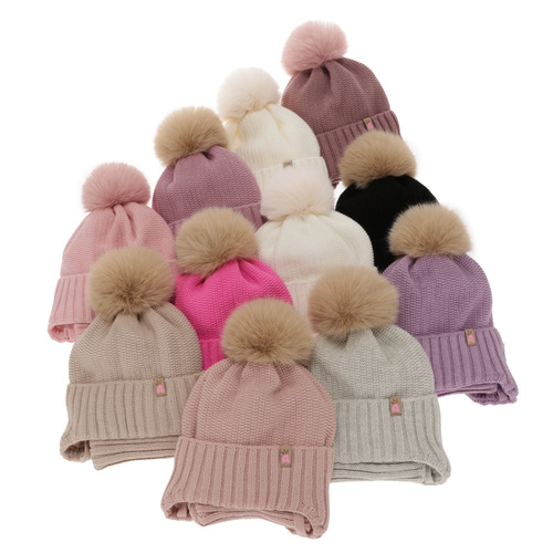Girl's winter set: hat and tube scarf violet with pompom Kaya
