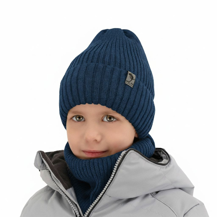 Boy's winter set: hat and tube scarf blue merino wool Gecko