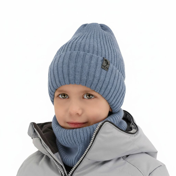 Boy's winter set: hat and tube scarf blue merino wool Gecko