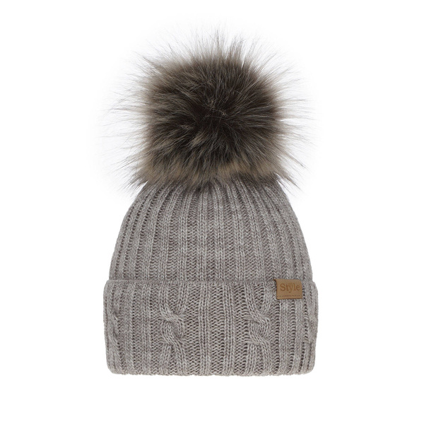 Woman's winter hat beige Lawina with pompom