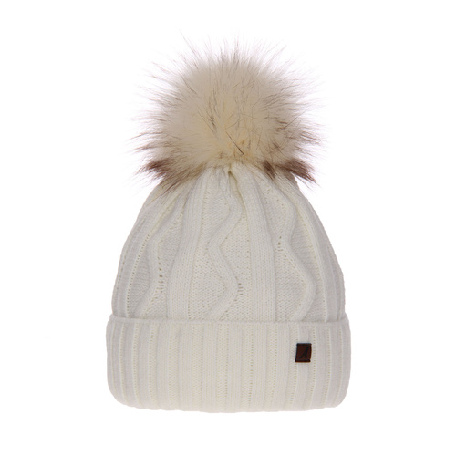 Woman's winter hat ecru Renika with pompom