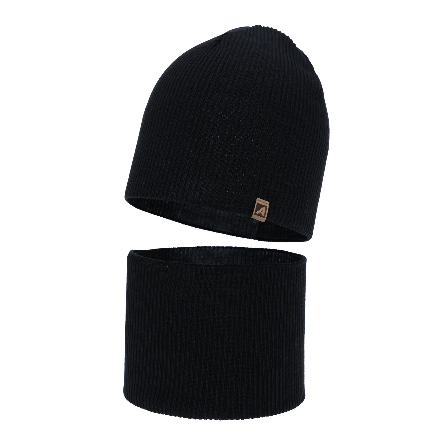 Boy's spring, autumn set: hat and tube scarf, with cotton, black, Lucer