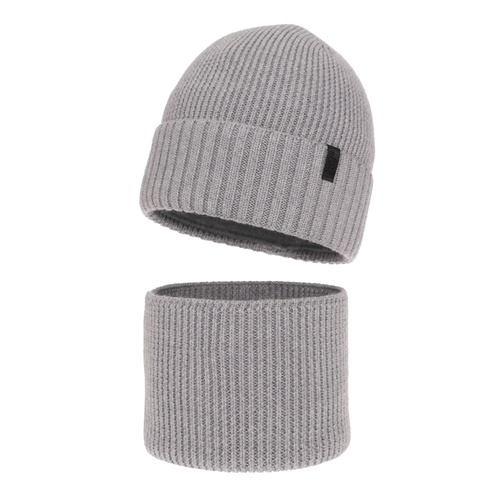 Boy's winter set: hat and tube scarf, 100% merino wool, with merino wool lining, grey Harbin