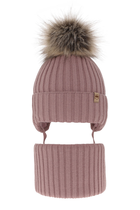 Girl's winter set: hat and tube scarf pink with pompom Louisa