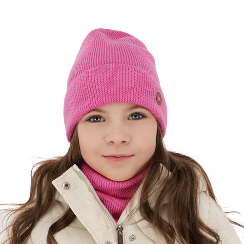 Girl spring autumn set hat and tube scarf pink 100% extra fine merino wool Brook