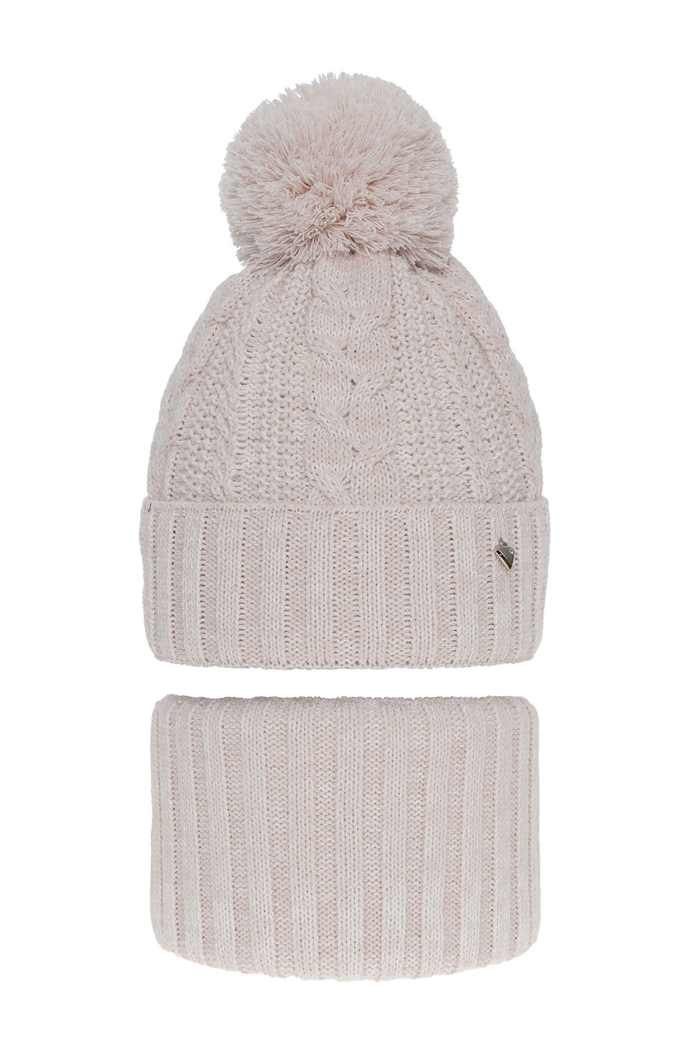 Girl's winter set: hat and tube scarf pink Maroko with pompom