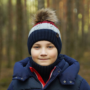 Boy's winter set: hat and tube scarf brown Karmel with pompom