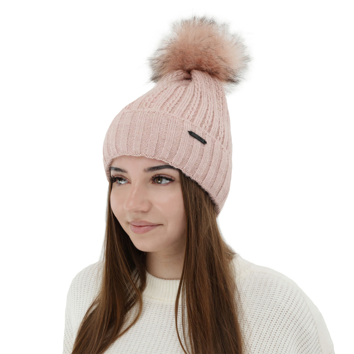 Woman's winter hat pink Karizma with pompom