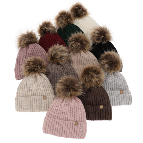 Woman's winter hat green Savona with pompom