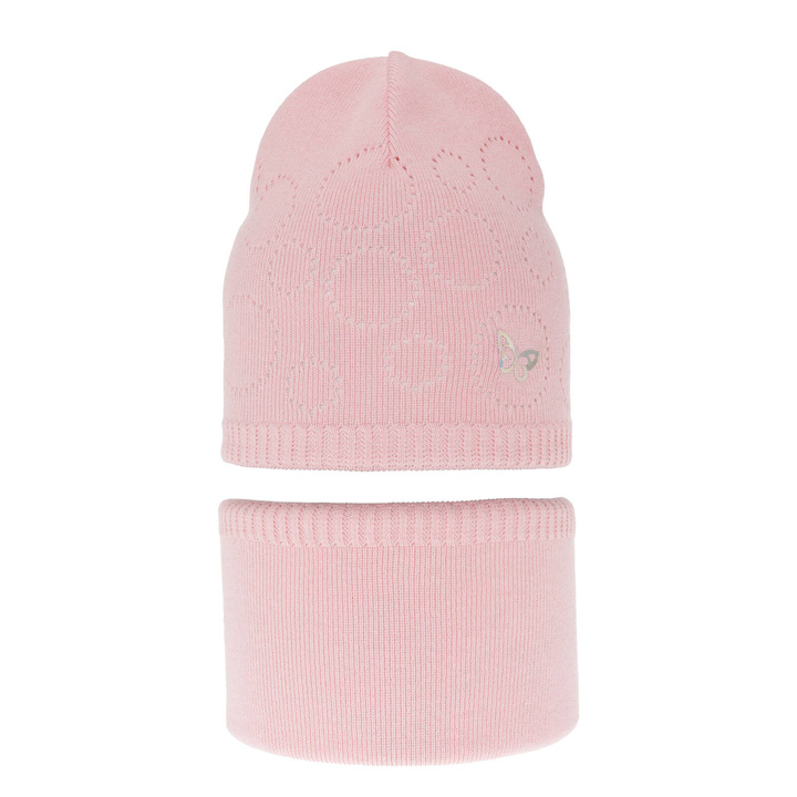 Girl's spring/ autumn set: hat and tube scarf, with cotton, pink Amarilla