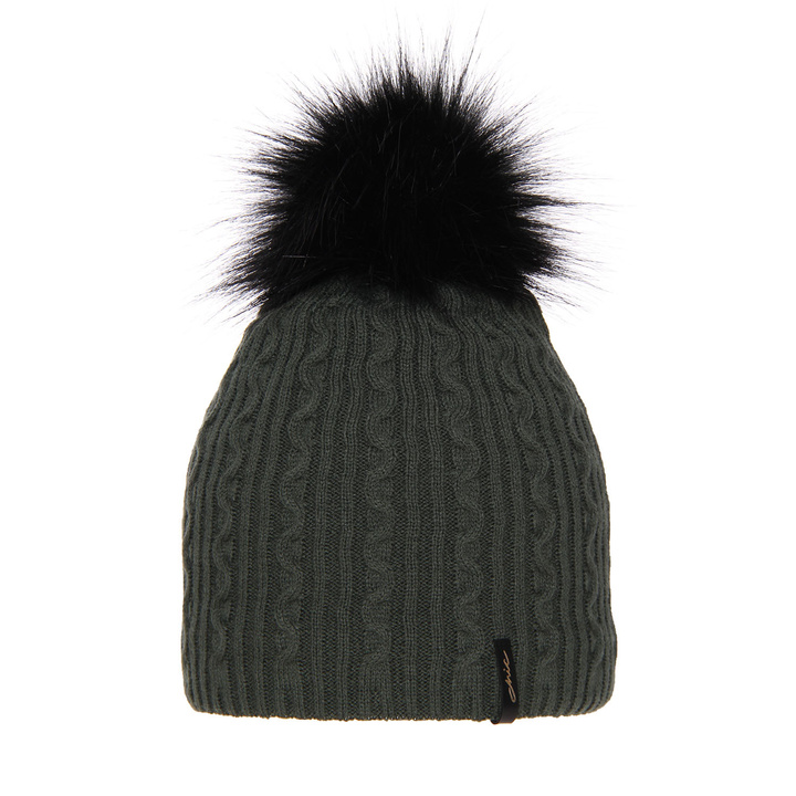 Woman's winter hat green Xena with pompom