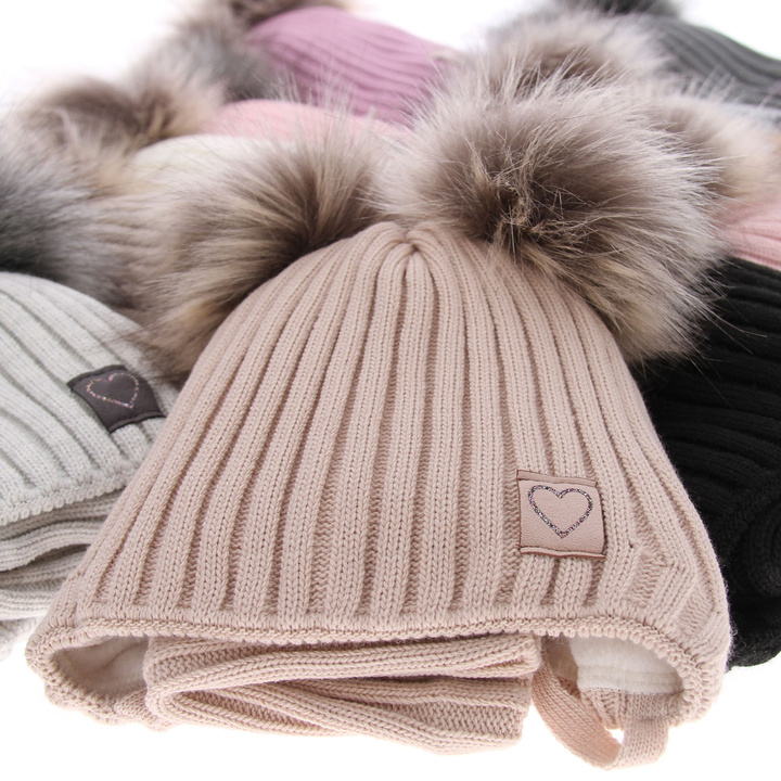 Girl's winter set: hat and tube scarf violet Telisa with two pompom