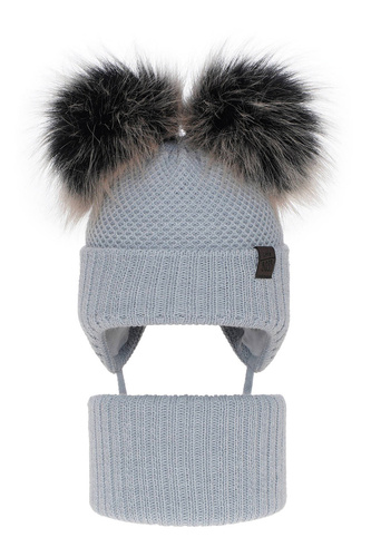 Boy's winter set: hat and tube scarf light blue Randel with two pompom