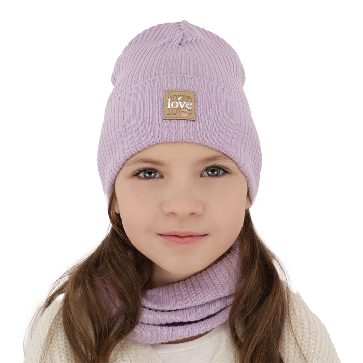 Girl's spring/ autumn set: hat and tube scarf, with cotton, violet Furora