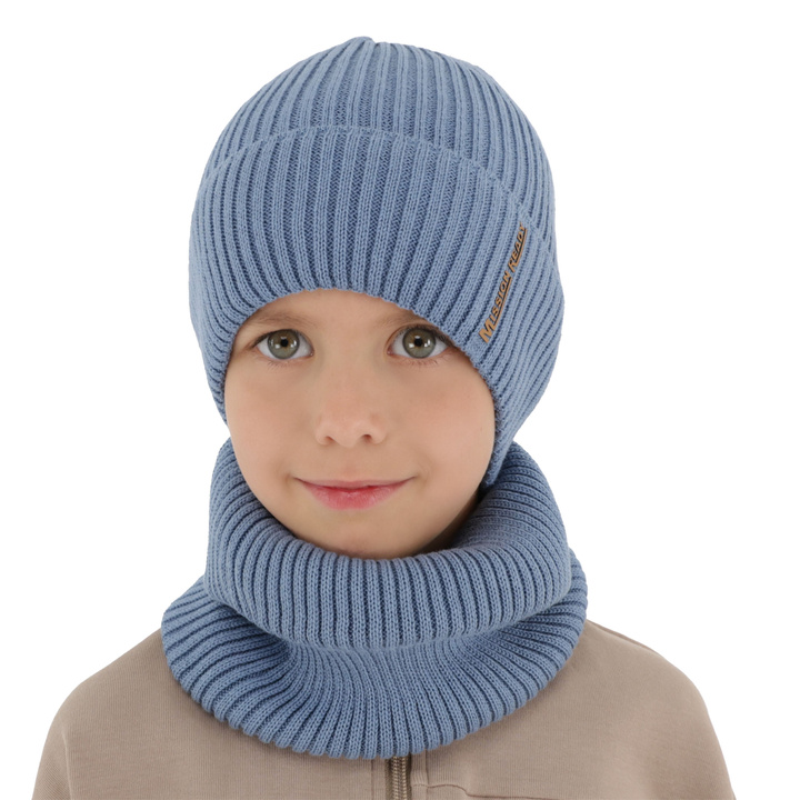 Boy's hat and snood spring/autumn set, with cotton, blue, Norwin