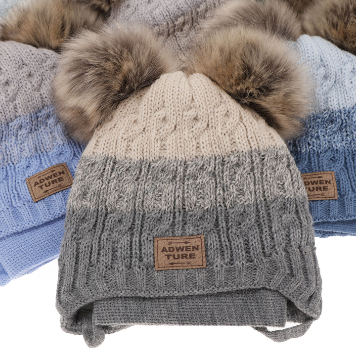 Boy's winter set: hat and scarf blue with two pompom Platon