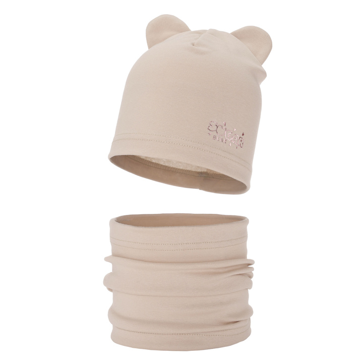 Girl's spring/ autumn cotton set: hat and tube scarf beige Cyntia