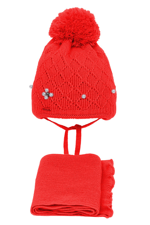 Girl's winter set: hat and scarf red Tosia filled with soft wadding