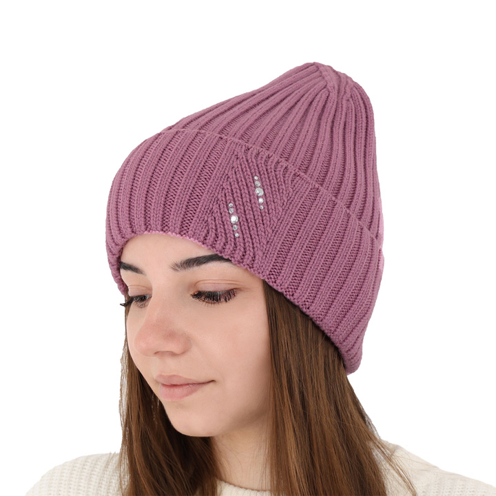 Woman's winter hat violet Ariga 100% extra fine merino wool