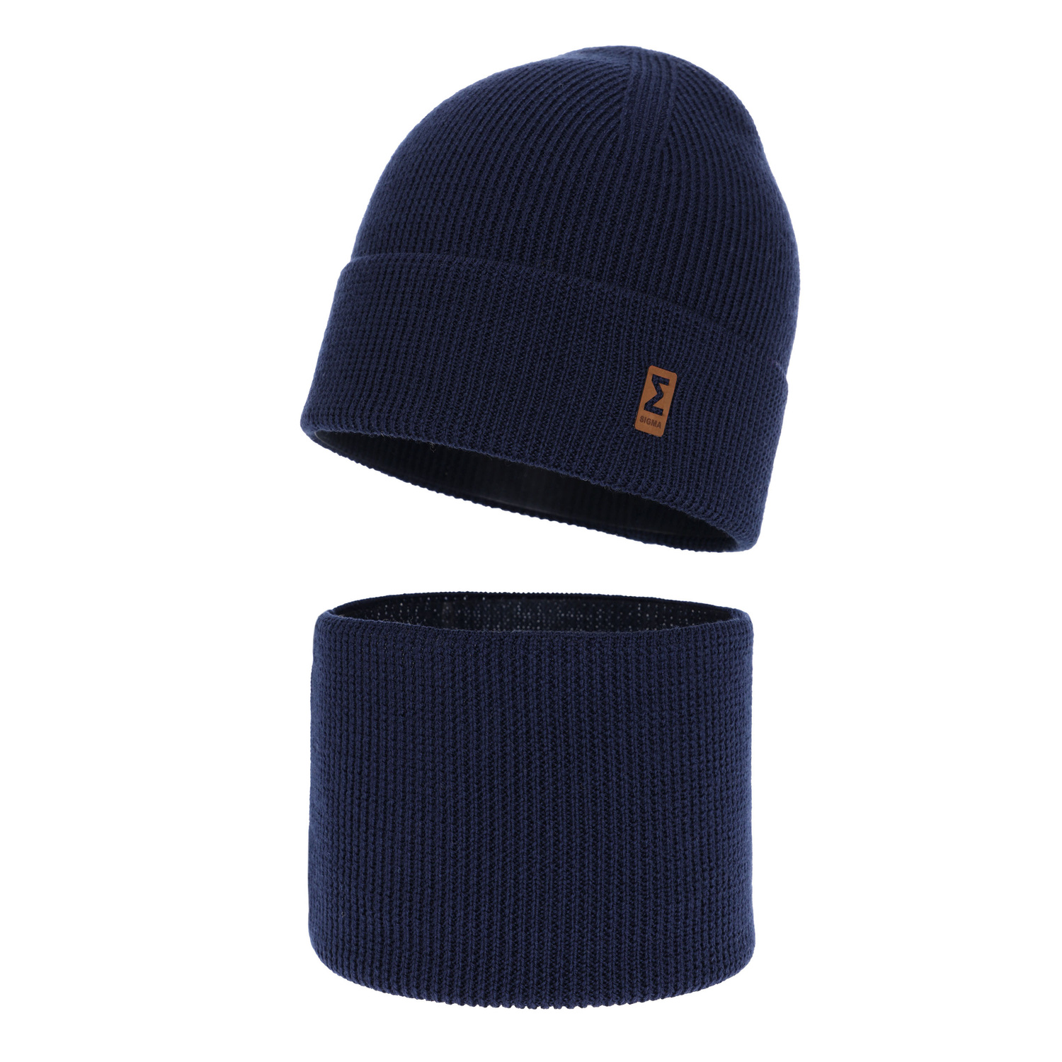 Boy's spring/ autumn set: hat and tube scarf navy blue 100% extra fine merino wool Bruce