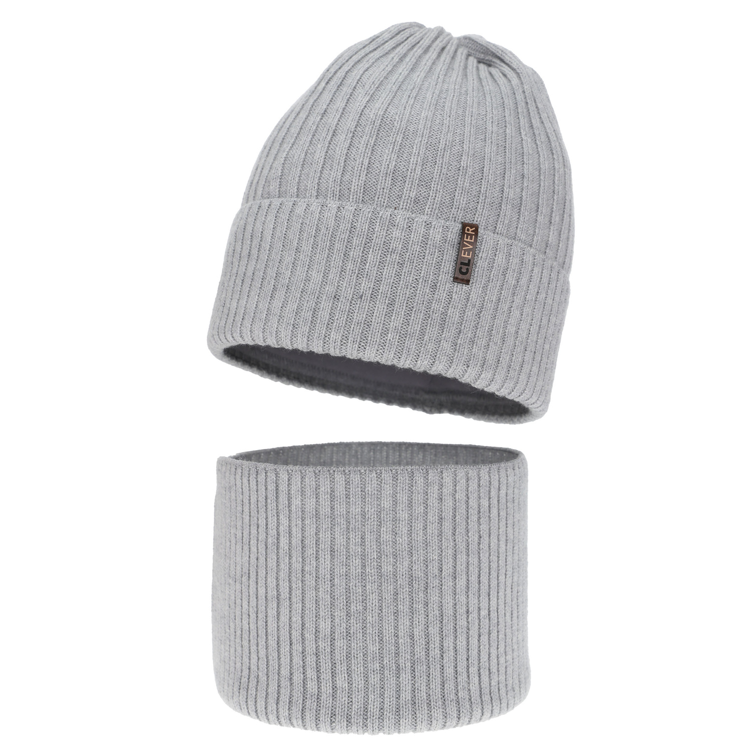 Boy's winter set: hat and tube scarf, grey, 100% merino wool, Gizmo