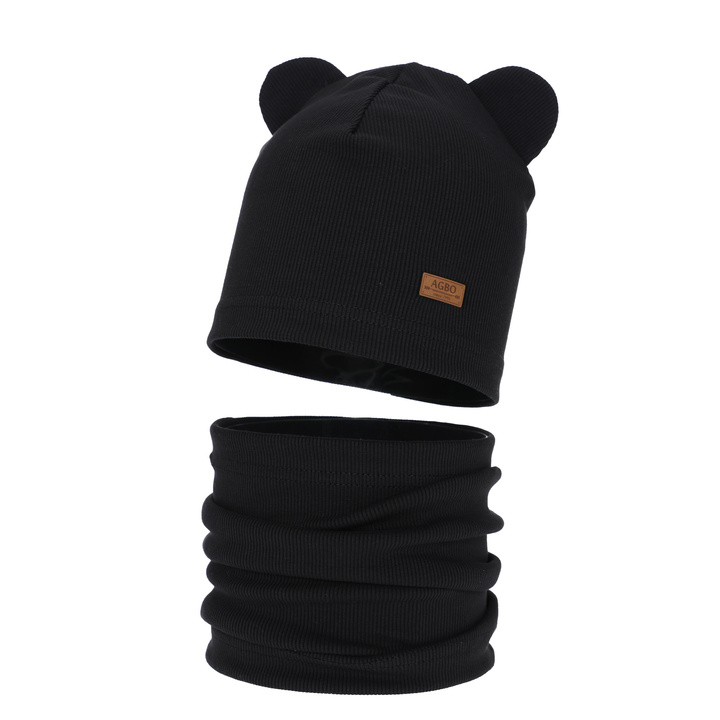 Boy's hat and tube scarf, autumn, spring set, black Gregory