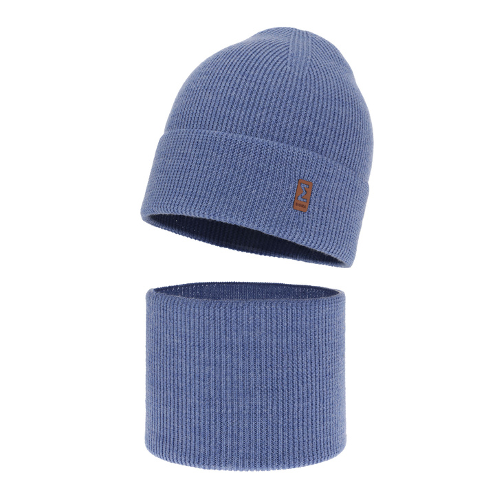 Boy's spring/ autumn set: hat and tube scarf blue 100% extra finemerino wool Bruce